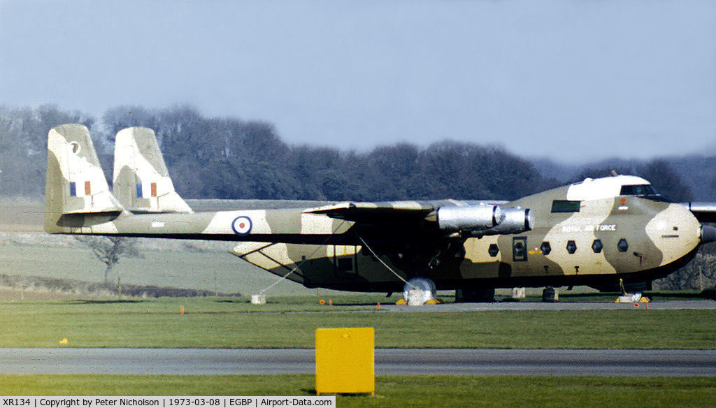 XR134, 1963 Armstrong Whitworth AW-660 Argosy C.1 C/N 6789, Argosy C.1 of 114 Squadron awaiting disposal at 5 Maintenance Unit RAF Kemble in the Spring of 1973.