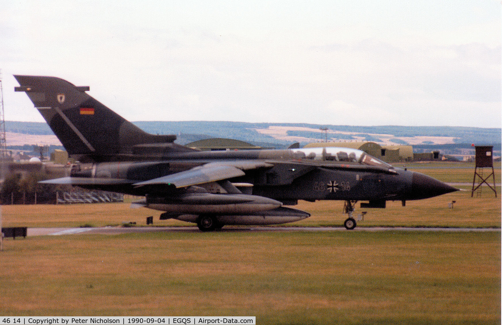 46 14, Panavia Tornado IDS C/N 776/GS247/4314, Tornado IDS of Marineflieger MFG-1 preparing to join the active runway at RAF Lossiemouth in September 1990.