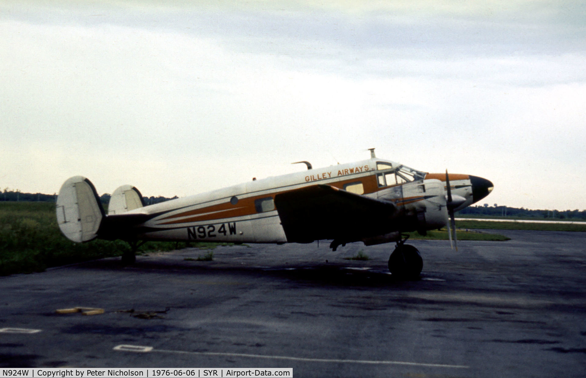 N924W, Beech E18S C/N BA-53, Beech E18S of Gilley Airways as seen at Syracuse in the Summer of 1976.