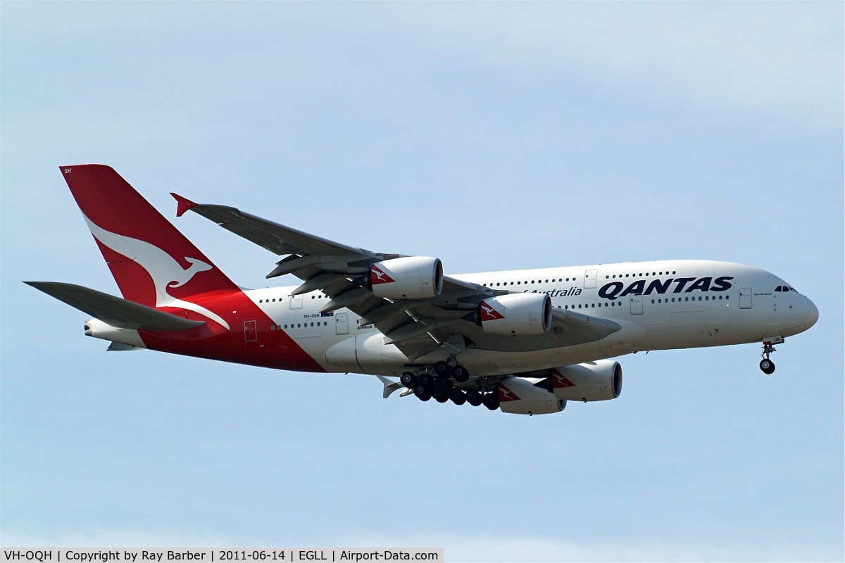 VH-OQH, 2009 Airbus A380-842 C/N 050, Airbus A380-841 [050] (QANTAS) Home~G 14/06/2011. On approach 27L.