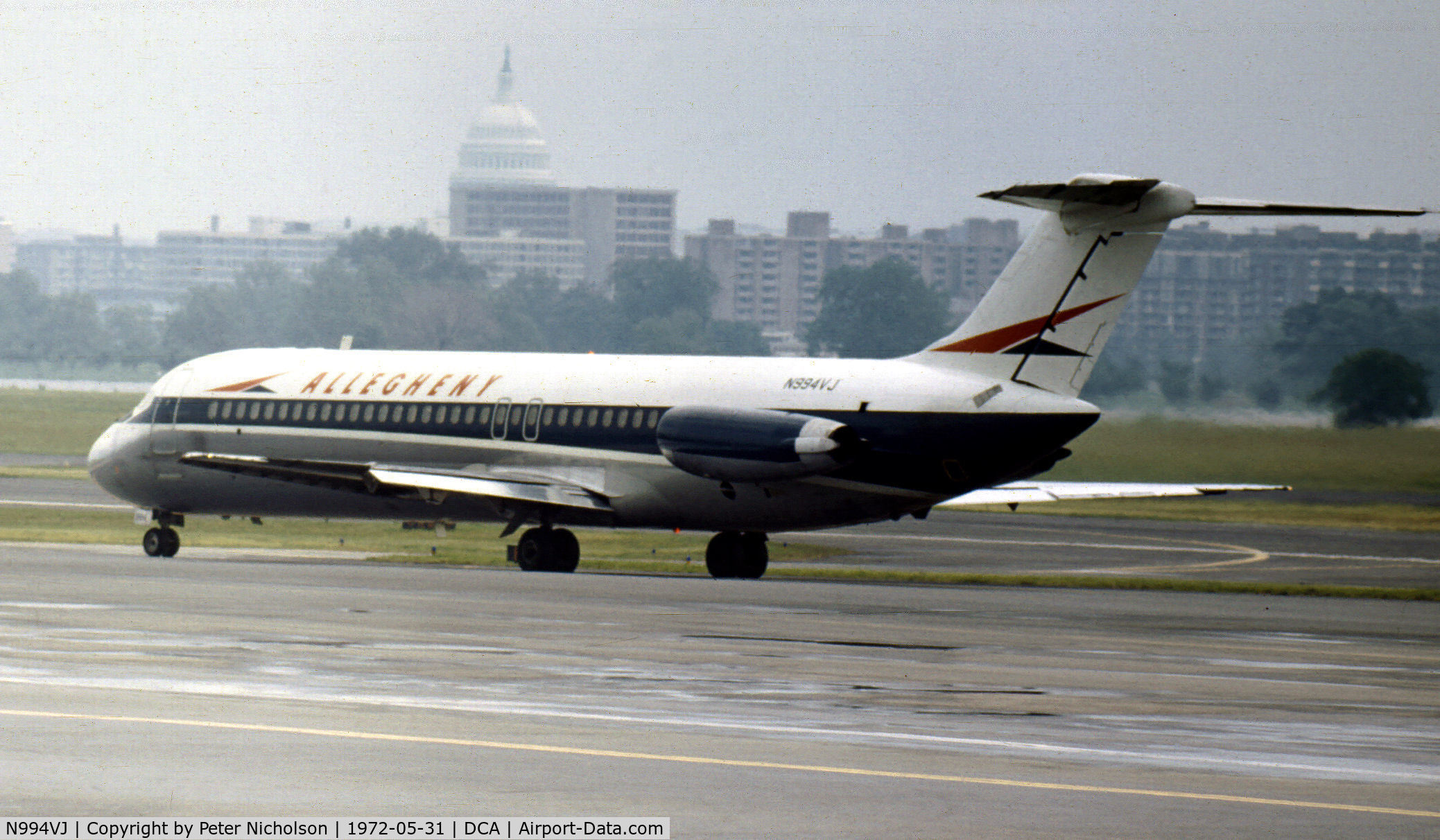 N994VJ, 1969 Douglas DC-9-31 C/N 47333, DC-9-31 of Allegheny Airlines preparing to depart from what was then known as National Airport in May 1972.