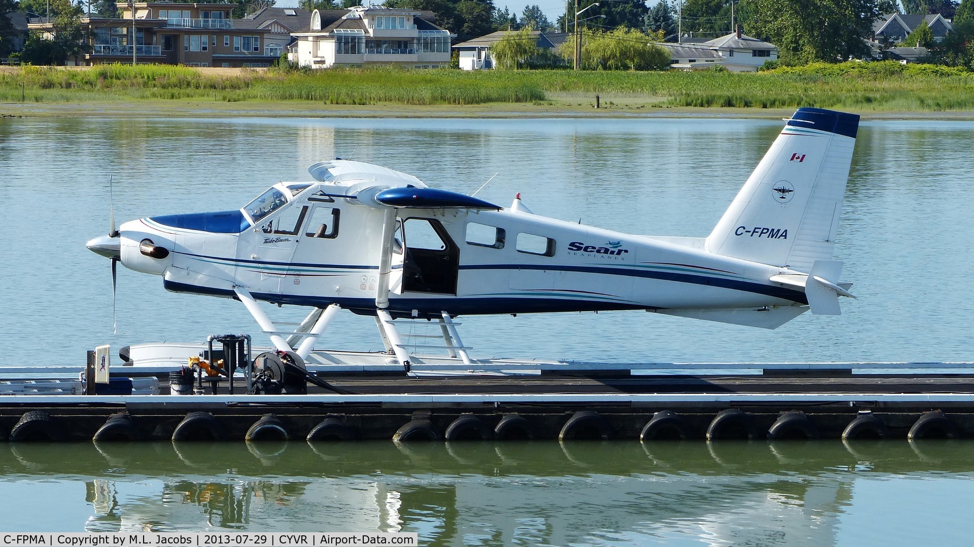 C-FPMA, 1966 De Havilland Canada DHC-2 Turbo Beaver Mk.3 C/N 1625TB15, Seair Seaplanes Beaver tied up at Fraser River terminal.