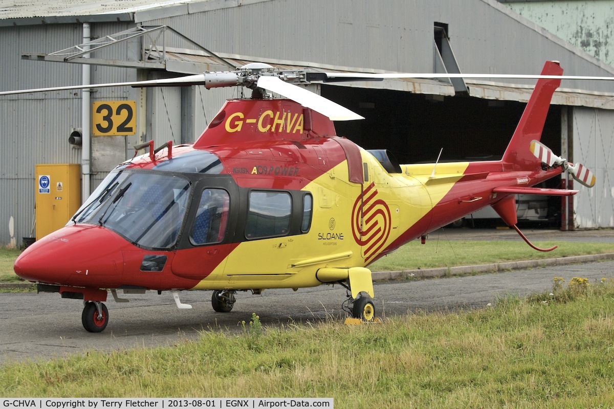 G-CHVA, 2000 Agusta A-109E Power C/N 11100, Parked at East Midlands Airport