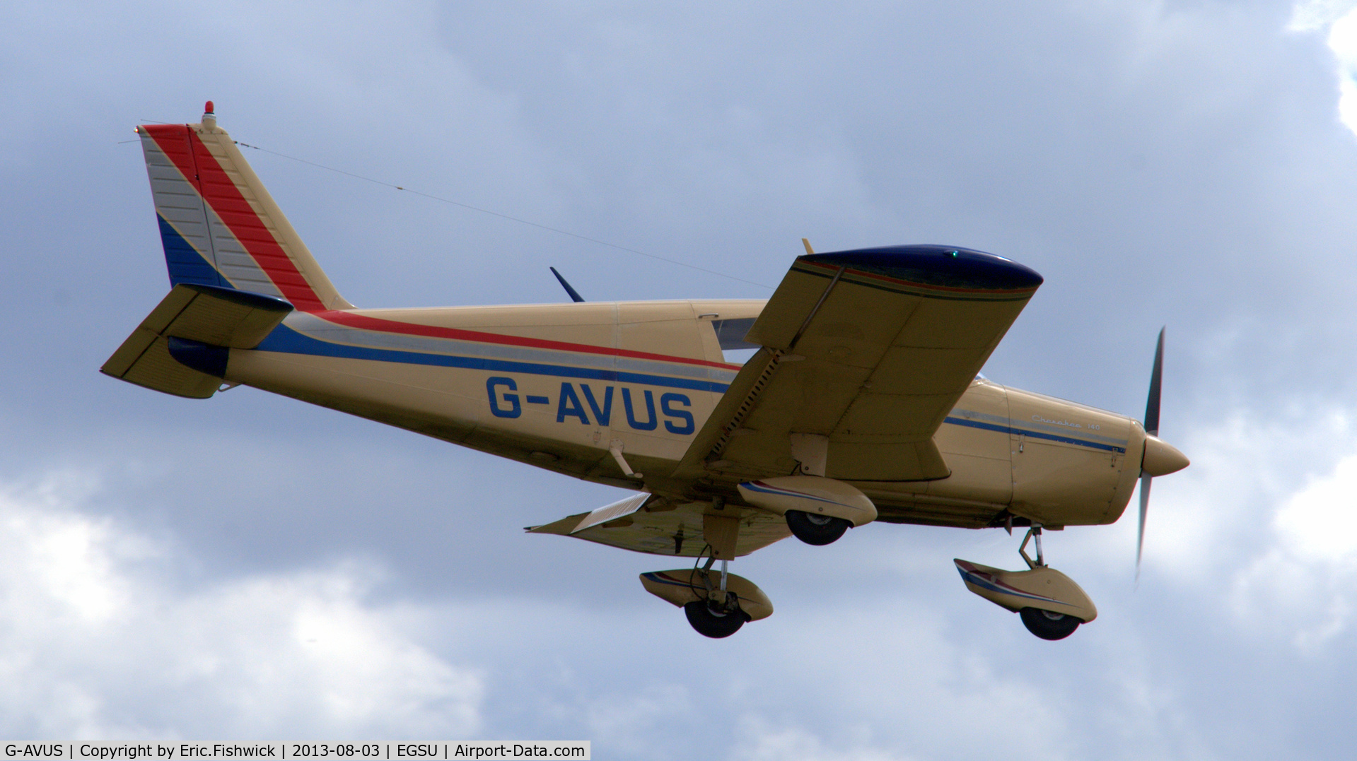 G-AVUS, 1967 Piper PA-28-140 Cherokee C/N 28-24065, 42. G-AVUS arriving at Duxford Airfield.
