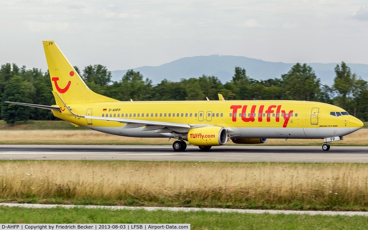 D-AHFP, 2000 Boeing 737-8K5 C/N 27988, departure from Basel