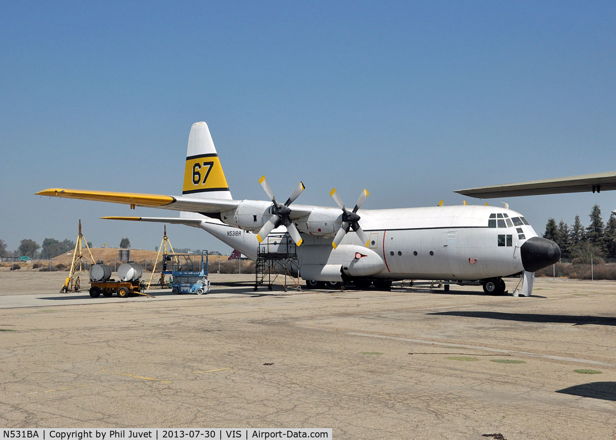 N531BA, 1956 Lockheed C-130A Hercules C/N 182-3139, Parked at Visalia Muni Airport, Visalia, CA.