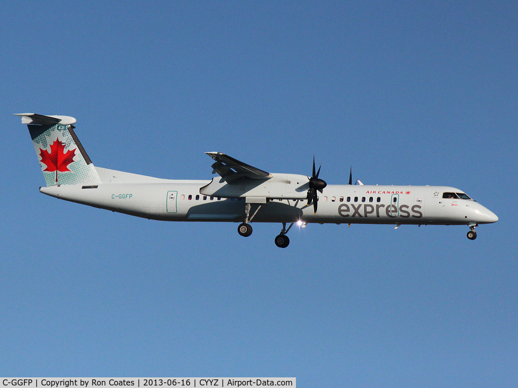 C-GGFP, 2012 Bombardier DHC-8-402 Dash 8 C/N 4437, This Air Canada 2012 Dash 8 - 402 is landing in the late afternoon on runway 24R at Toronto Int'l Airport (YYZ)