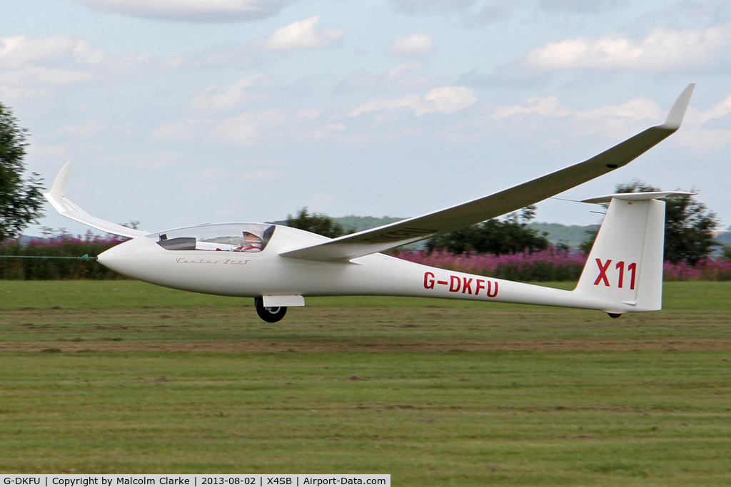 G-DKFU, 2003 Schempp-Hirth Ventus 2cT C/N 114, Schempp-Hirth Ventus 2CT being launched for a cross country flight during The Northern Regional Gliding Competition, Sutton Bank, North Yorks, August 2nd 2013.