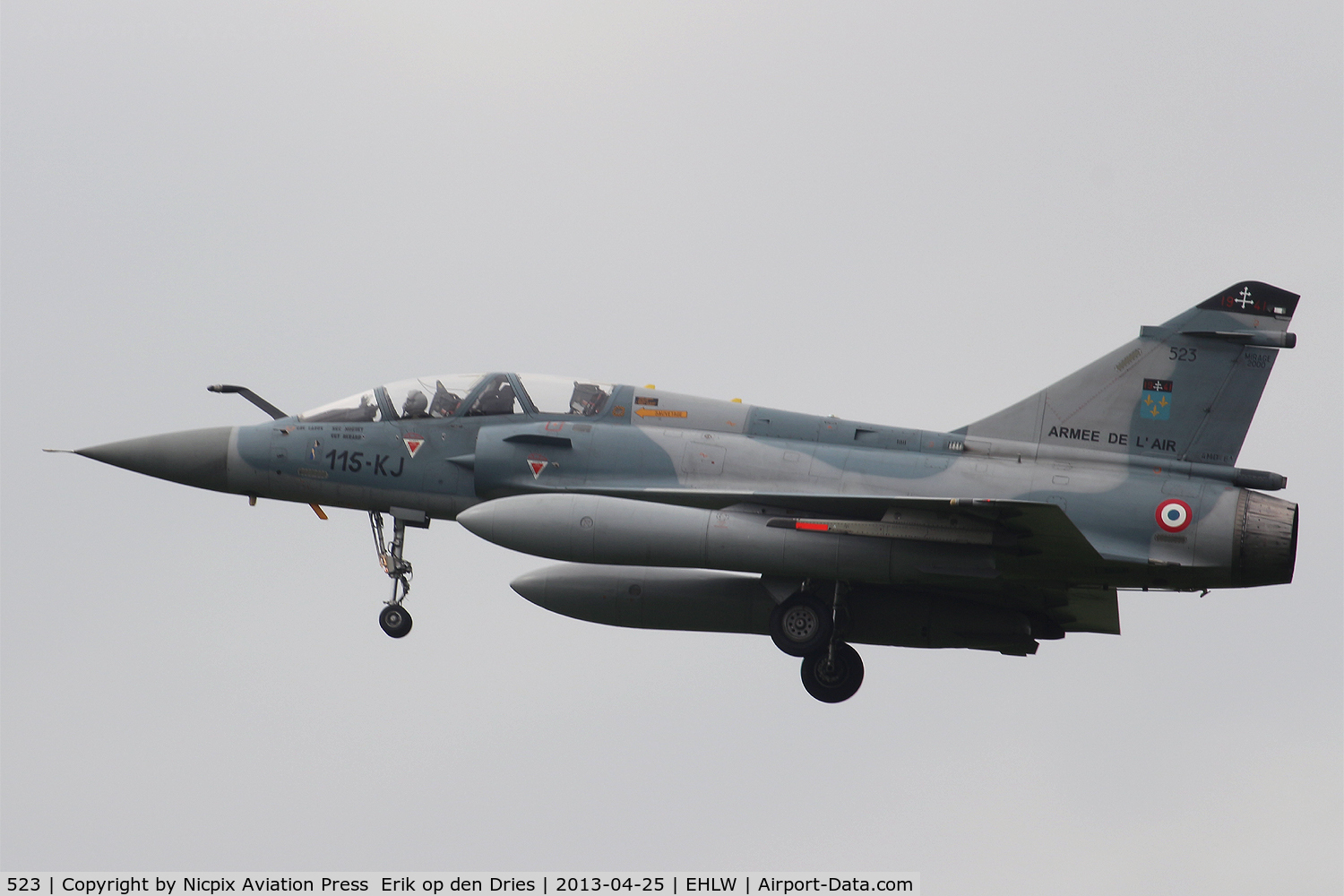 523, Dassault Mirage 2000B C/N 368, French Air Force Mirage-2000B 523 recovering into Leeuwarden