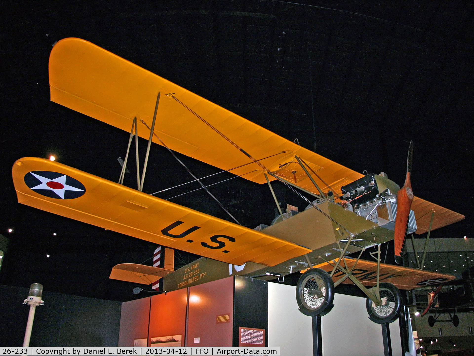 26-233, 1926 Consolidated PT-1 Trusty C/N Not found 26-0233, This faithful trainer has been restored and preserved at the USAF Museum in Dayton.