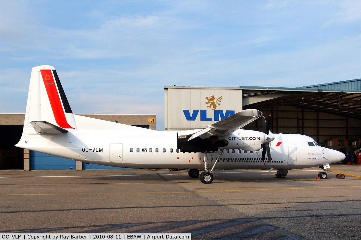 OO-VLM, 1988 Fokker 50 C/N 20135, Fokker F-50 [20135] (Cityjet) Antwerp-Deurne~OO 11/08/2010. Seen parked up at its home base.