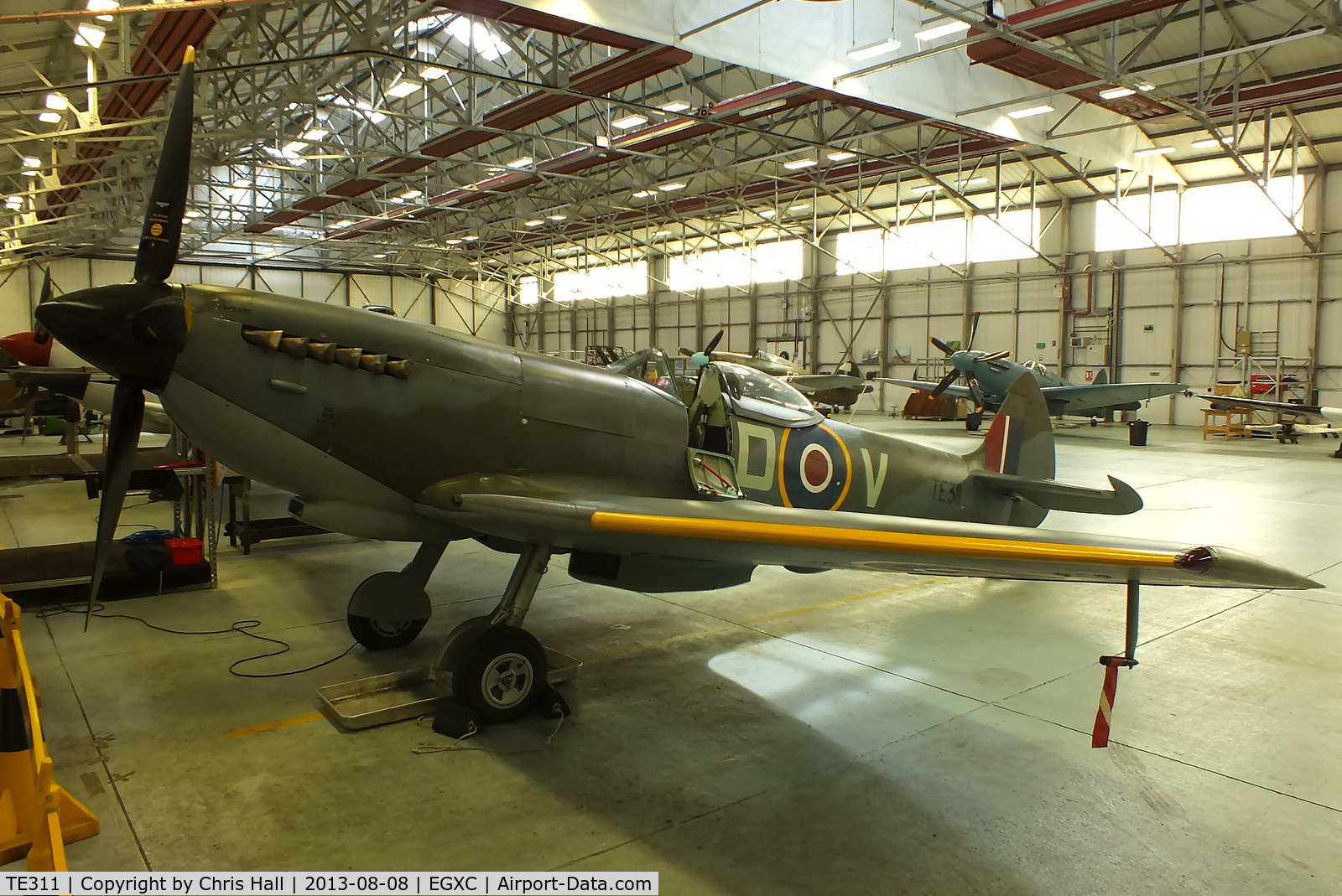 TE311, 1945 Supermarine 361 Spitfire LF.XVIe C/N CBAF.IX.4497, The latest Spitfire to be added to the BBMF fleet, former ‘gate guard’ at Tangmere for 12 years, re-built to flying condition by BBMF technicians between 2001 and 2013. painted to represent Spitfire XVI TB675 ‘4D-V’ of No 74 Sqn