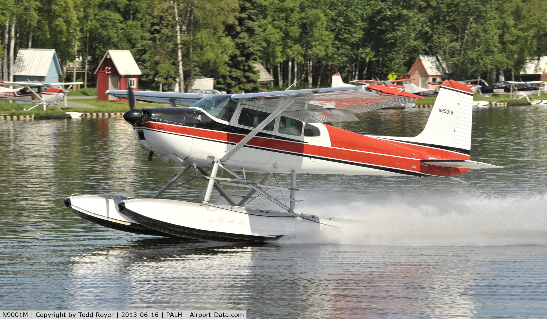 N9001M, 1969 Cessna 180H Skywagon C/N 18052101, Departing Lake Hood