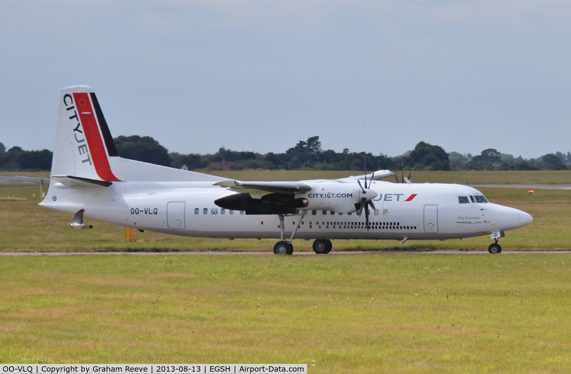 OO-VLQ, 1989 Fokker 50 C/N 20159, About to depart from Norwich.