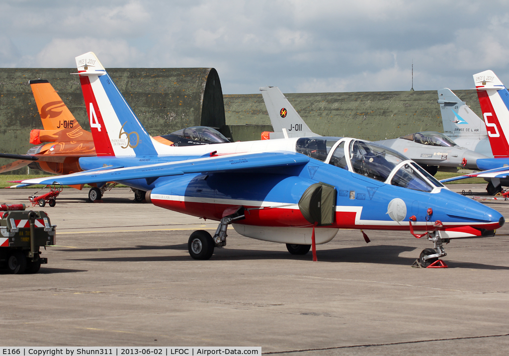 E166, Dassault-Dornier Alpha Jet E C/N E166, Parked during LFOC Open Day 2013 before PdF Airshow... Additional 60th anniversary patch...
