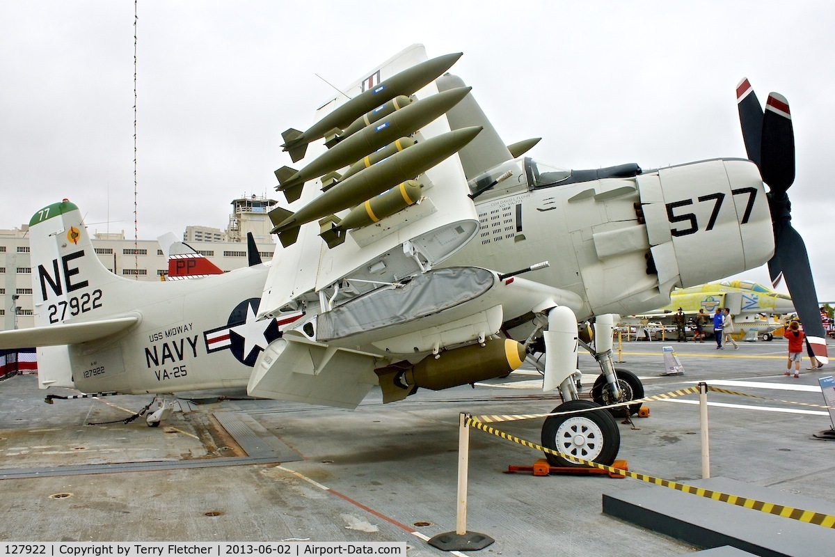 127922, Douglas AD-4W Skyraider C/N 7937, Displayed on the USS Midway on the Waterfront at San Diego , California