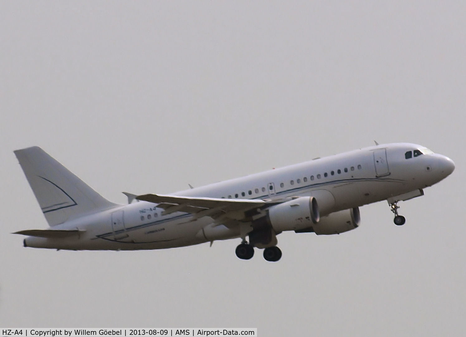 HZ-A4, 2001 Airbus A319-112 C/N 1494, Take off from runway L18 of Schiphol Airport