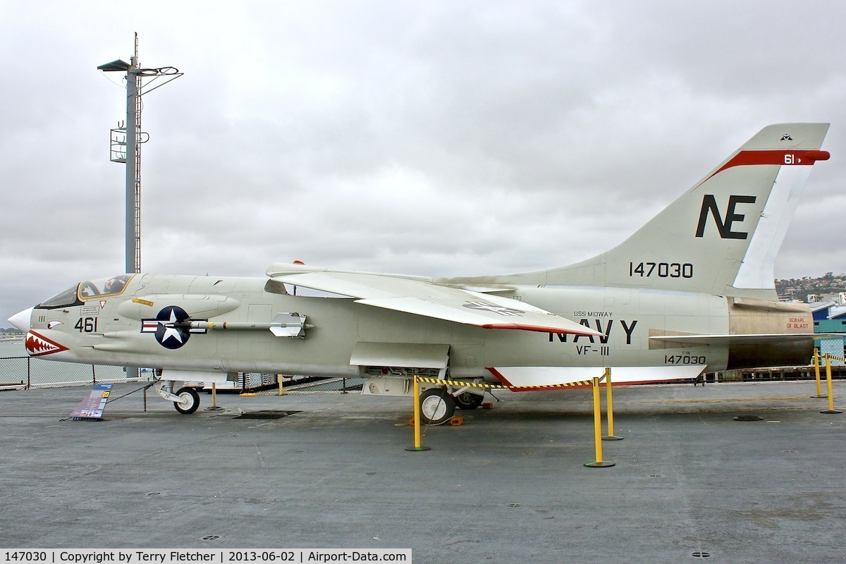 147030, Vought F-8K Crusader C/N 788, Displayed on the USS Midway on the waterfront at San Diego, California