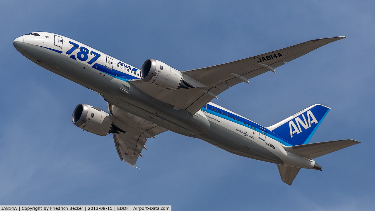 JA814A, 2012 Boeing 787-8 Dreamliner C/N 34493, departure from Frankfurt