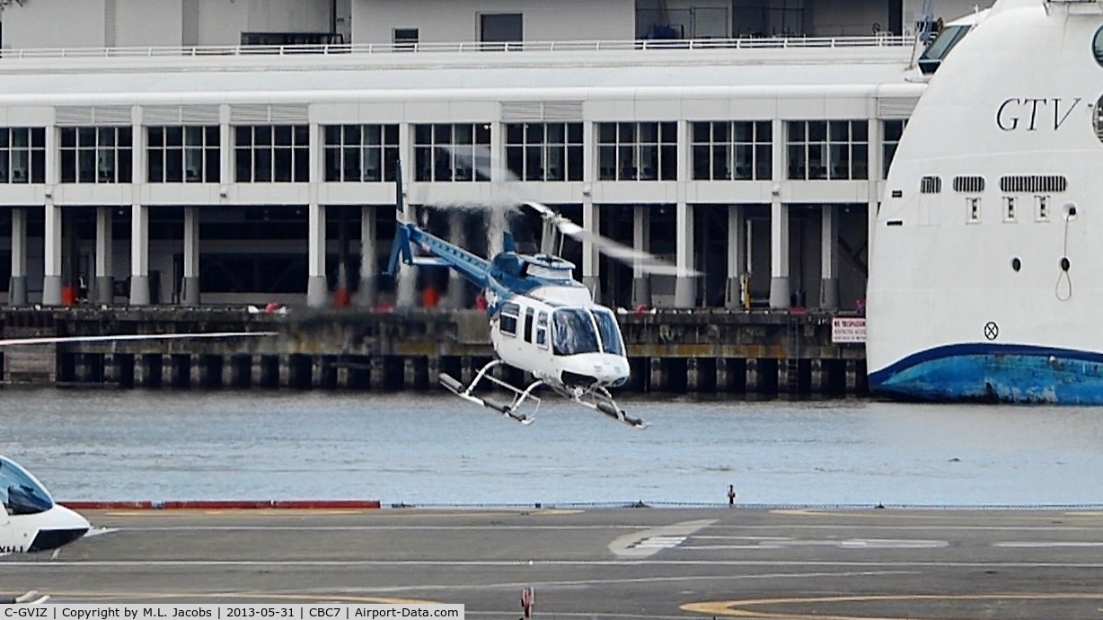 C-GVIZ, 1979 Bell 206L-1 LongRanger II C/N 45346, Lifting off at the Vancouver Harbour Heliport.