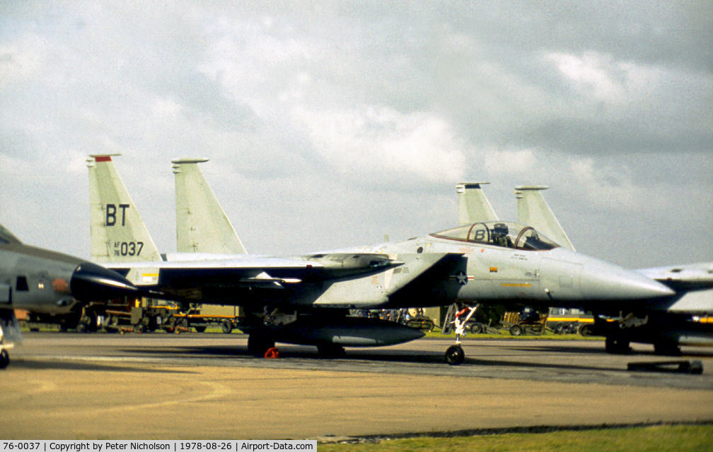 76-0037, 1976 McDonnell Douglas F-15A Eagle C/N 0219/A189, F-15A Eagle of 525th Tactical Fighter Squadron/36th Tactical Fighter Wing based at Bitburg on display at the 1978 RAF Binbrook Airshow.
