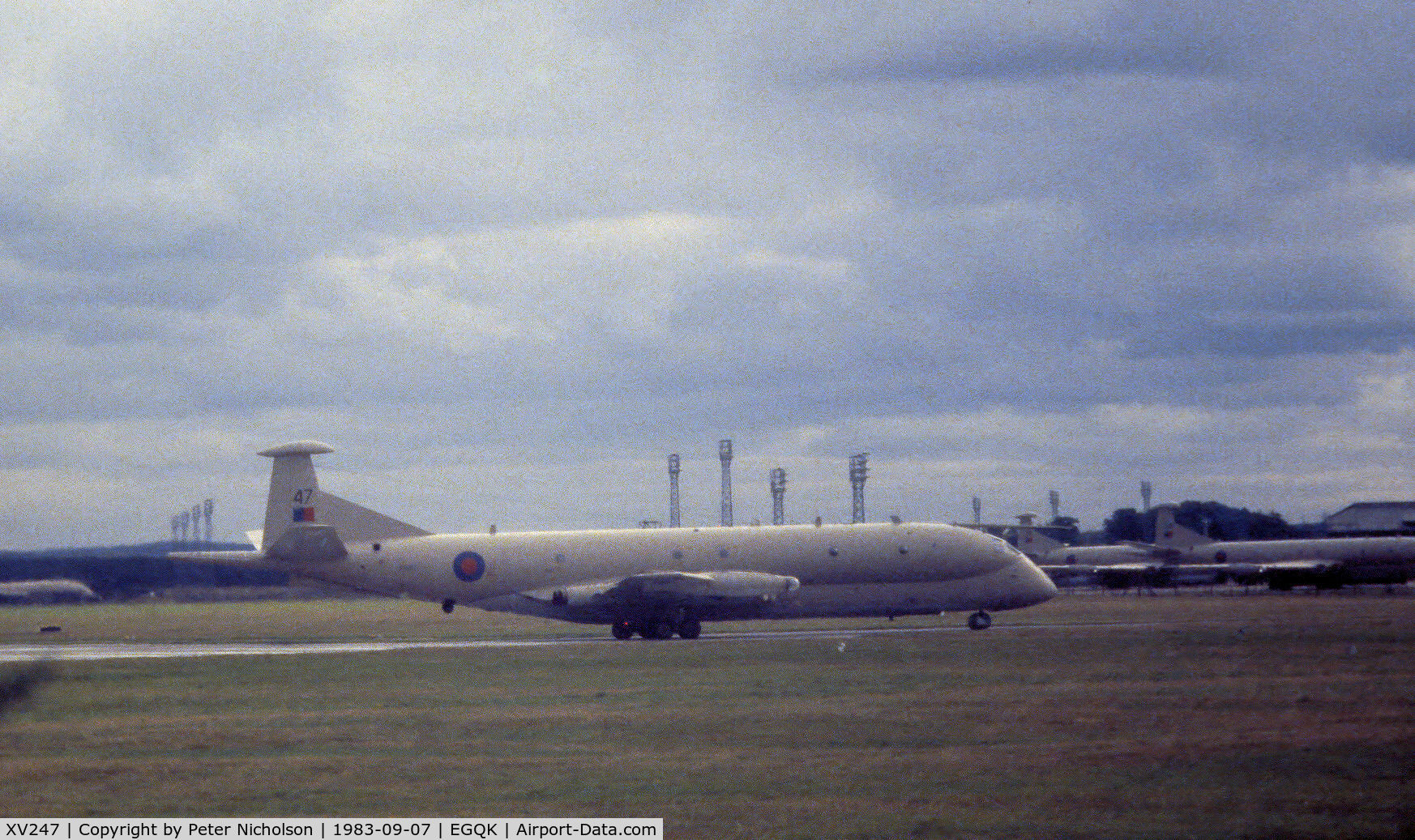 XV247, Hawker Siddeley Nimrod MR.2 C/N 8022, Nimrod MR.2 of the Kinloss Maritime Wing returning from a mission in the Summer of 1983.
