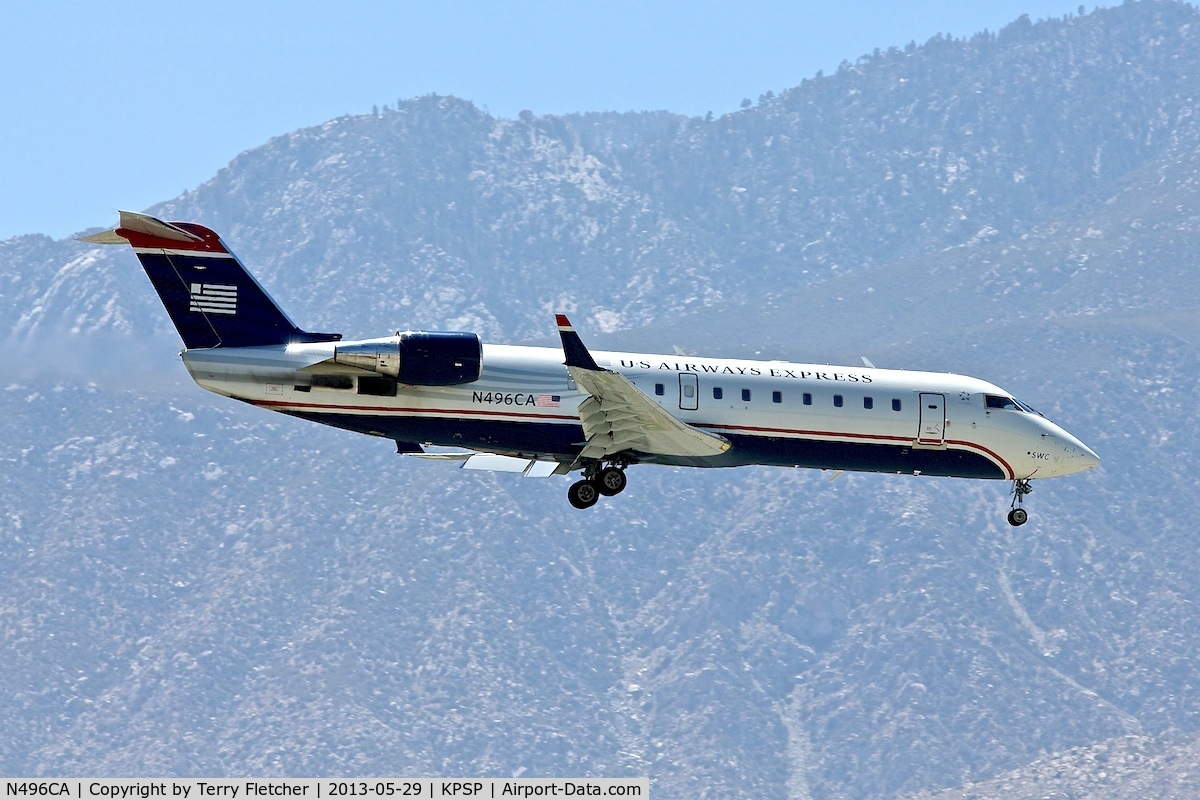 N496CA, 2003 Bombardier CRJ-200ER (CL-600-2B19) C/N 7791, At Palm Springs Airport , California