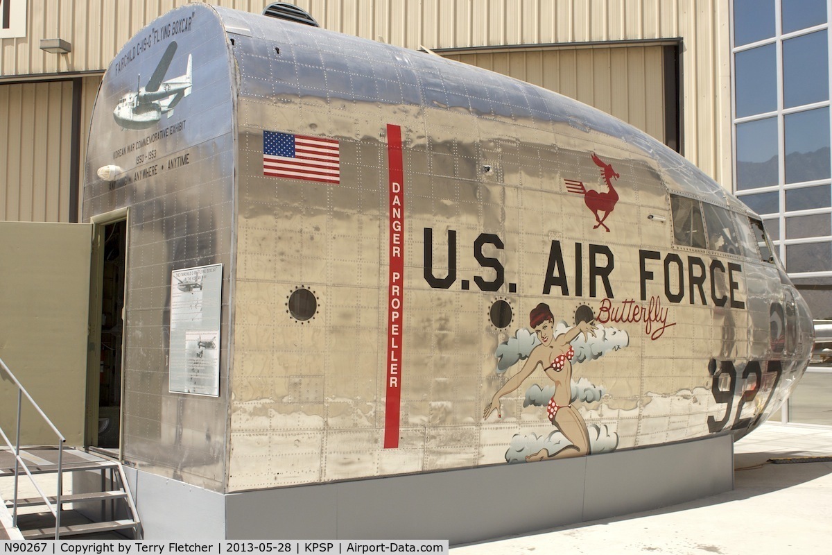 N90267, Fairchild C-119L C/N 538154, 53- 8154 (c/n 257) converted to C-119L in 1973. To civil register as N4999P, then as N90267, Stebbins Air Transport, now at Palm Springs Air Museum , California