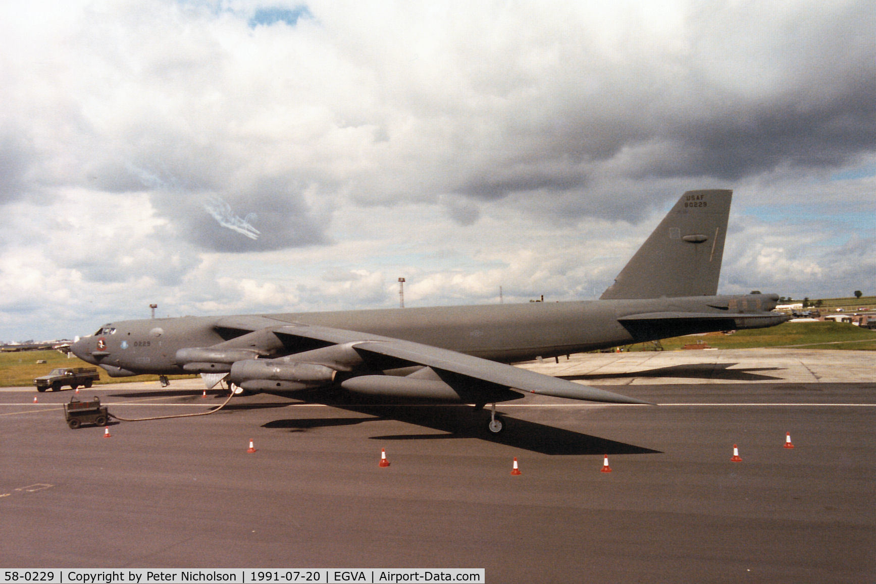 58-0229, 1958 Boeing B-52G Stratofortress C/N 464297, B-52G Stratofortress, callsign Shiva 31,  of 340th Bomb Squadron,97th Bomb Wing at Eaker AFB on display at the 1991 Intnl Air Tattoo at RAF Fairford.