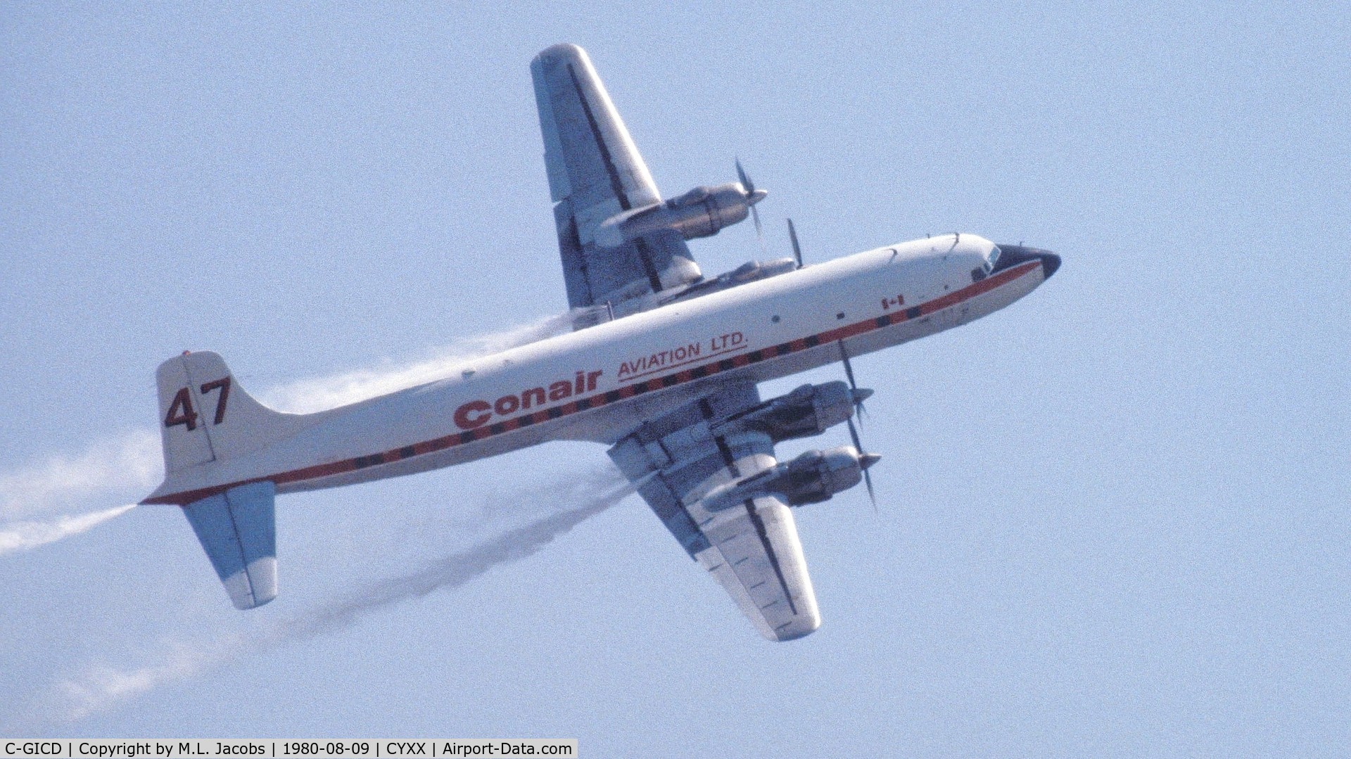 C-GICD, 1958 Douglas DC-6B C/N 45496, 1980 Abbotsford Air Show.  Conair #47 water bomber.