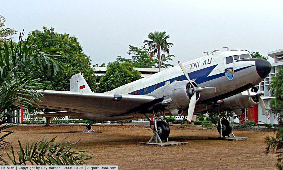 PK-VDM, 1943 Douglas DC-3 (C-47A-30-DL) C/N 9551, Douglas DC-3C-47A-30-DL [9551] Jakarta-Saryanto~PK 25/10/2006. Displayed outside the Ministry of Defence building.