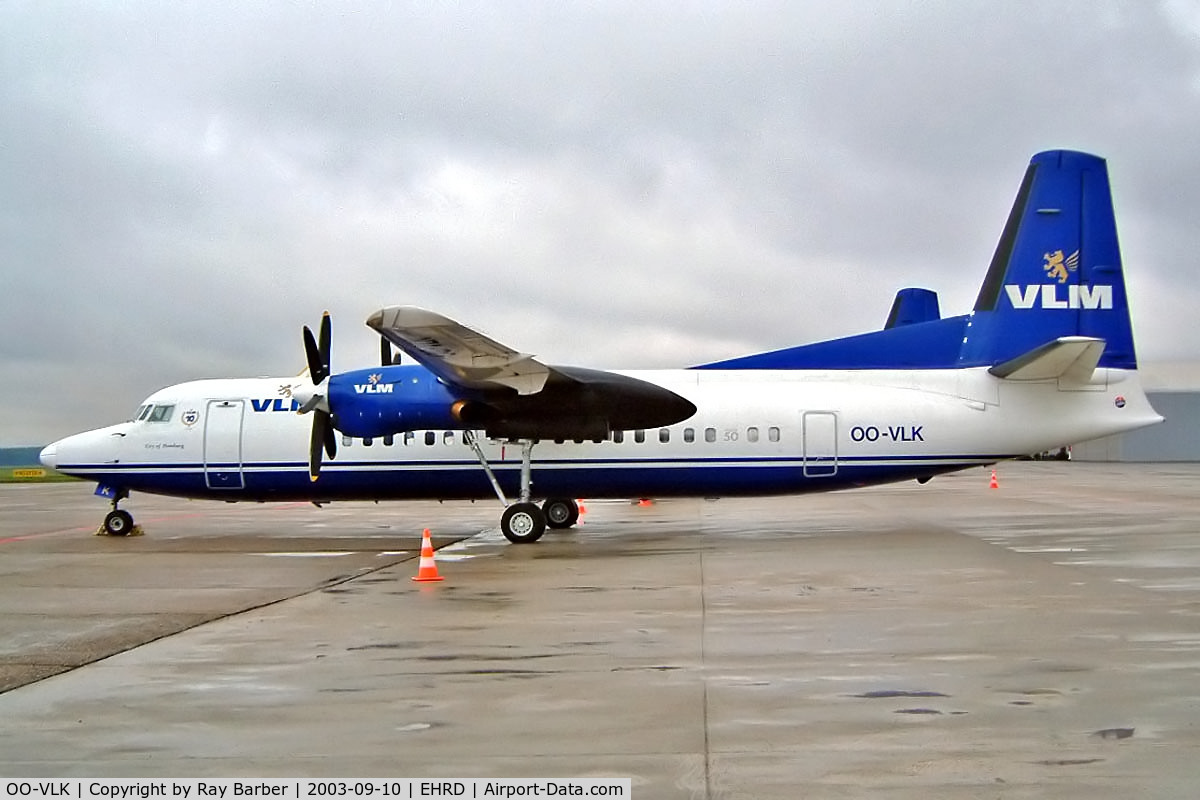 OO-VLK, 1988 Fokker 50 C/N 20122, Fokker 50 [20122] (VLM Airlines) Rotterdam~PH 10/09/2003