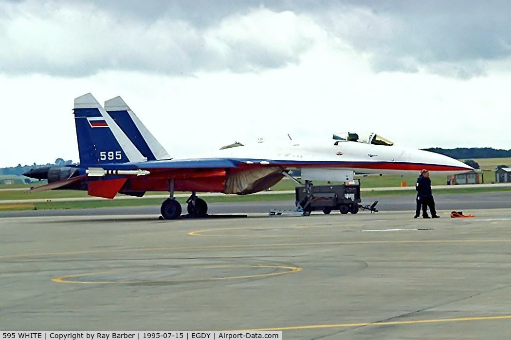 595 WHITE, Sukhoi Su-27P C/N 36911037511, Sukhoi Su-27P (LL)Flanker [36911037511] (Sukhoi Design Bureau) RNAS Yeovilton~G 15/07/1995