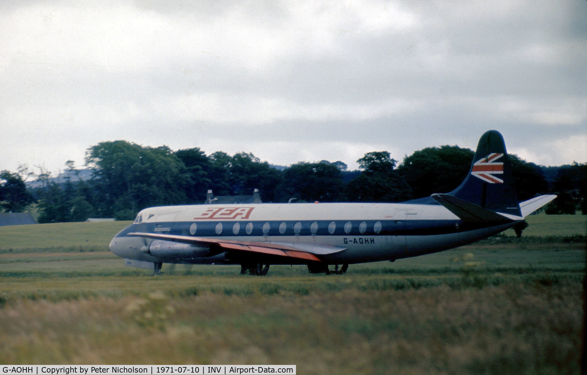 G-AOHH, 1957 Vickers Viscount 802 C/N 157, Viscount 802 of British European Airways preparing for departure at Inverness in the Summer of 1971.