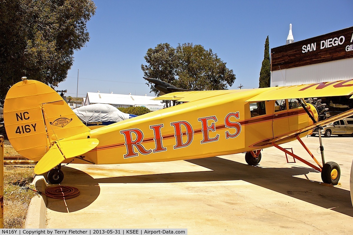 N416Y, 1930 Stinson SM-8A Junior C/N 4251, At Air & Space Museum Annexe , Gillespie Field , San Diego