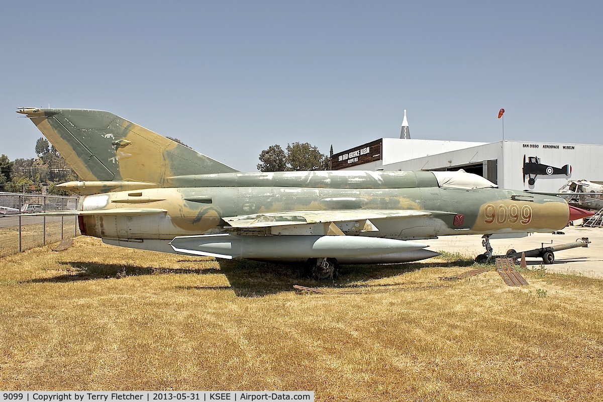 9099, Mikoyan-Gurevich MiG-21bis C/N N75049099/3105, At Air & Space Museum Annexe , Gillespie Field , San Diego
