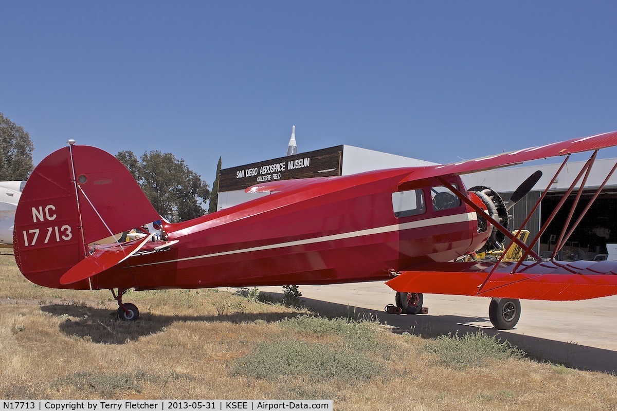 N17713, 1937 Waco YKS-7 C/N 4625, At Air & Space Museum Annexe , Gillespie Field , San Diego   ex USAAF 42-94126