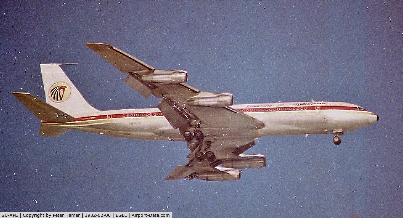 SU-APE, 1970 Boeing 707-366C C/N 20342, Landing at Heathrow 10L