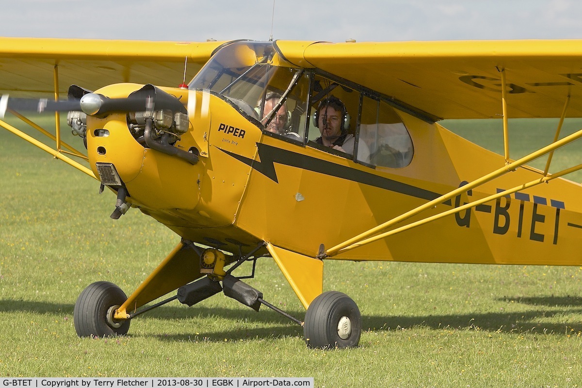 G-BTET, 1991 Piper J3C-65 Cub Cub C/N 18296, Photographed at Sywell in the UK during the 2013 Light Aircraft Association Rally