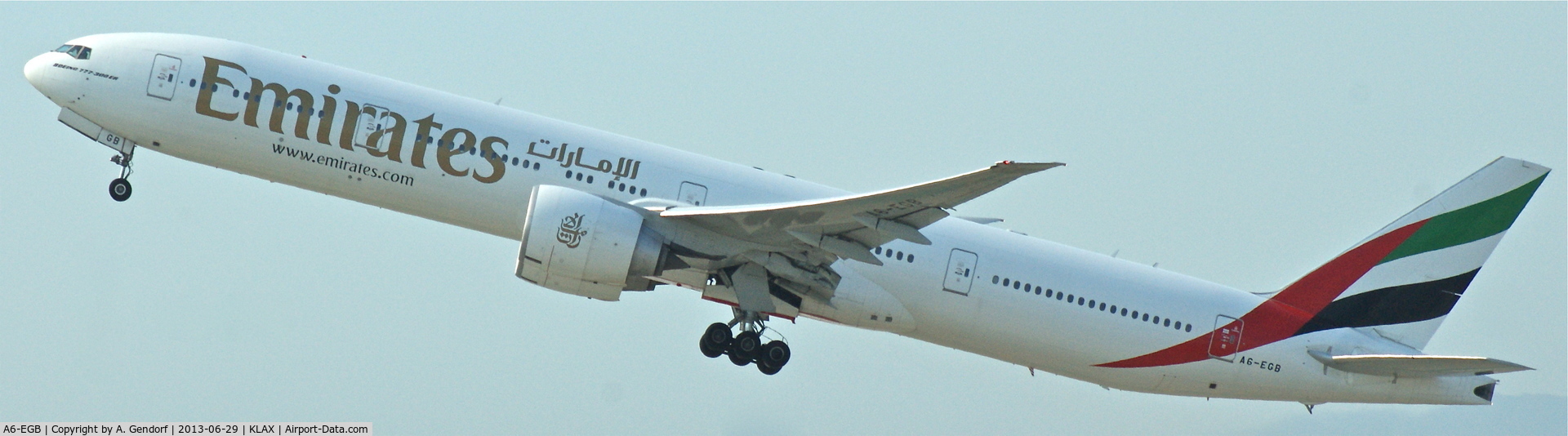 A6-EGB, 2011 Boeing 777-31H/ER C/N 38985, Emirates, seen here climbing out at Los Angeles Int´l(KLAX)