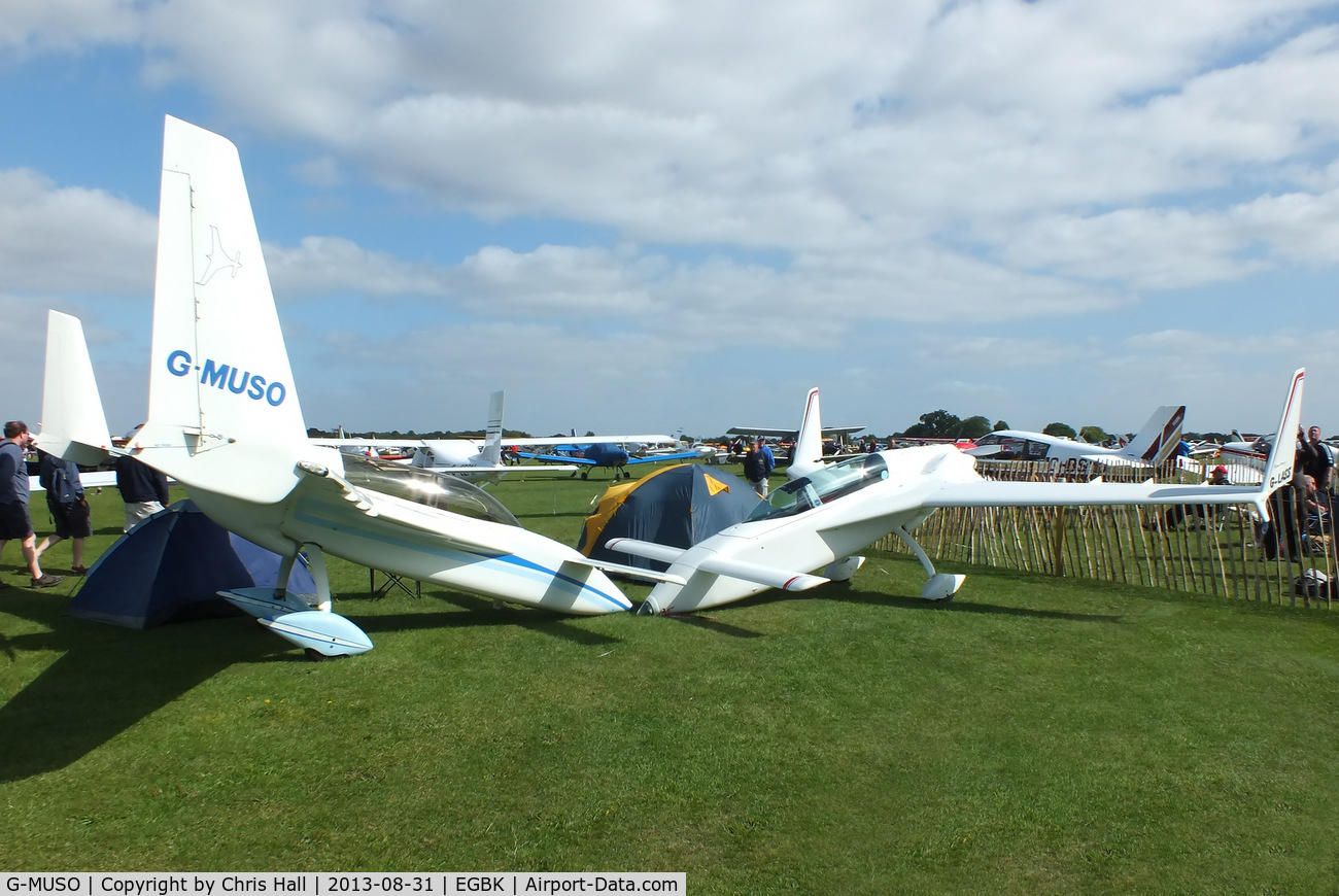 G-MUSO, 1988 Rutan Long-EZ C/N PFA 074A-10590, nose to nose with G-LASS at the LAA Rally 2013, Sywell