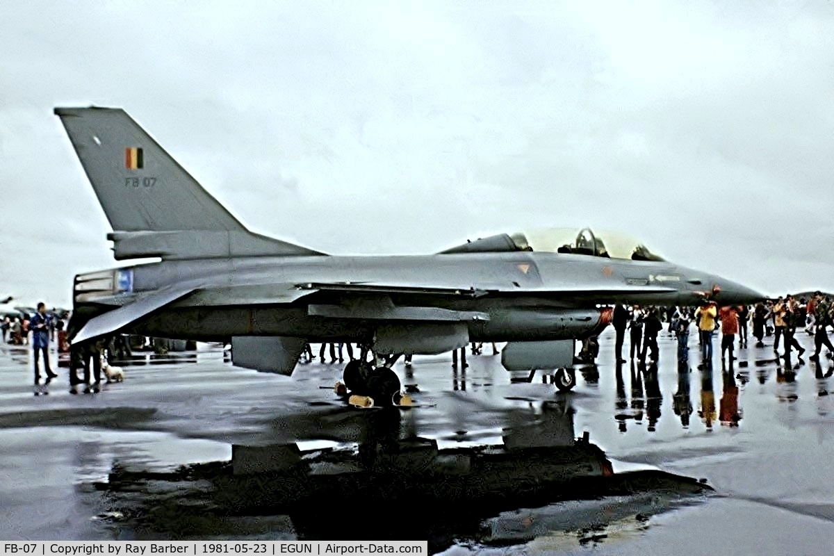 FB-07, 1978 SABCA F-16B Fighting Falcon C/N 6J-7, General Dynamics F-16B Fighting Falcon [6J-7(Belgian Air Force) RAF Mildenhall 23/05/1981. Taken in pouring rain image from a slide.