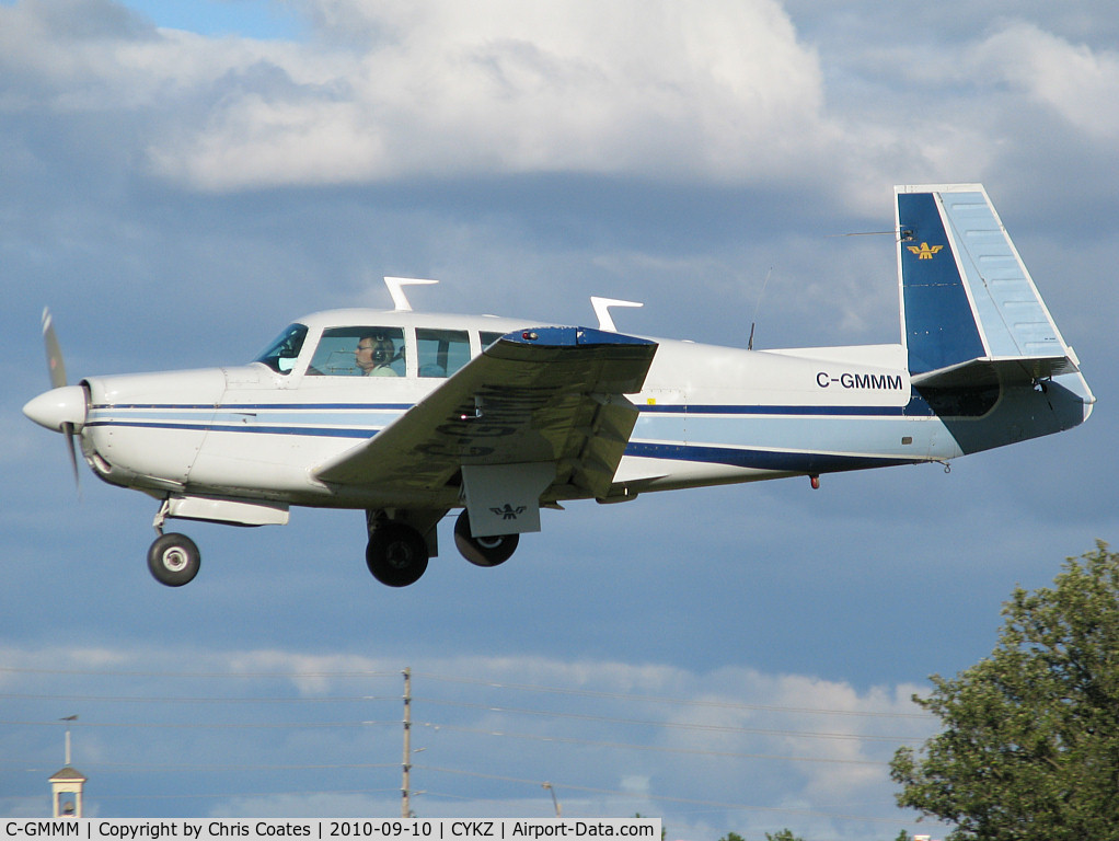 C-GMMM, 1975 Mooney M20F Executive C/N 22-1269, This blue Mooney was about to land on runway 33 that's 4,000 ft long. This fine airplane lives at this busy airport.