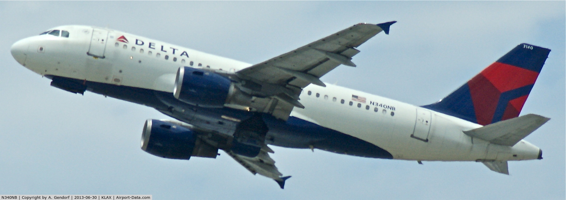 N340NB, 2002 Airbus A319-114 C/N 1714, Delta, seen here climbing out Los Angeles Int´l(KLAX)
