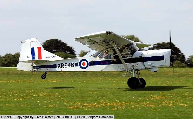 G-AZBU, 1961 Auster AOP.9 C/N AUS/183, Ex: XR246 > 7862M > G-AZBU
Originally in private hands in July 1971 and
currently with and a trustee of, Auster Nine Group since June 2002. In the colours of the, Royal Aircraft Establishment as, XR246