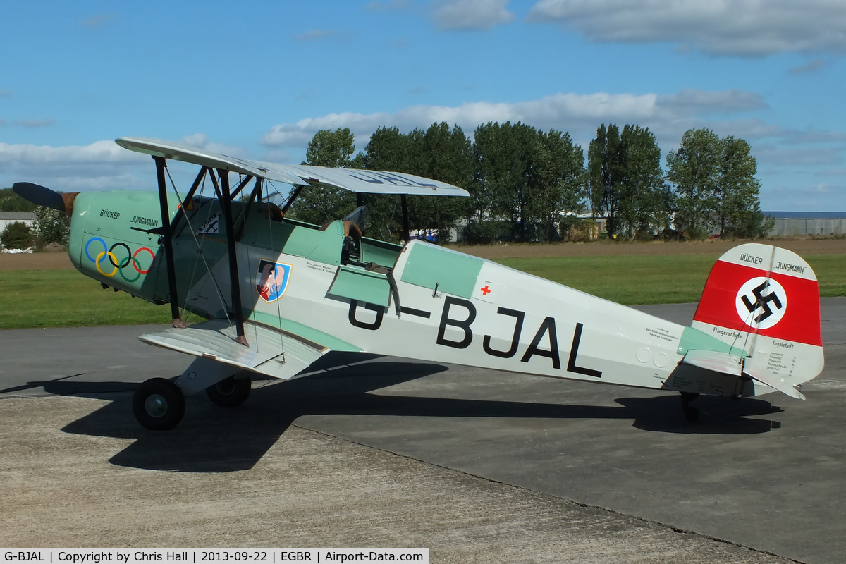 G-BJAL, 1957 Bucker 1-131E Jungmann C/N 1028, at Breighton's Heli Fly-in, 2013