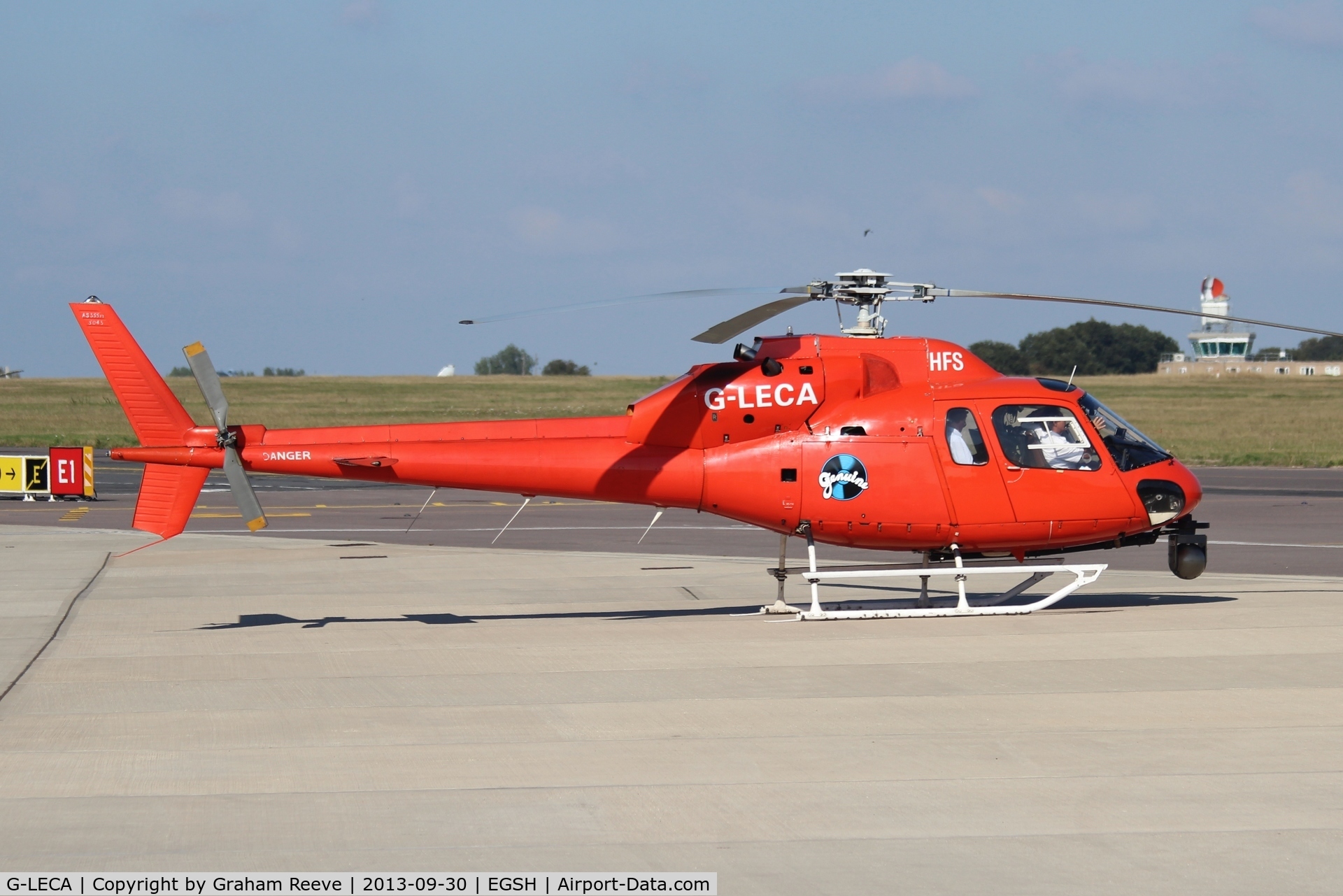 G-LECA, 1981 Aérospatiale AS-355F-1 Twin Ecureuil C/N 5043, Just landed at Norwich.