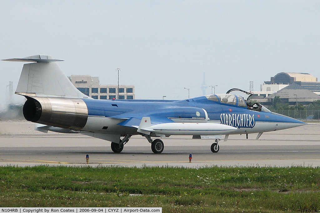 N104RB, 1962 Lockheed CF-104D Starfighter C/N 583A-5302, This privately owned 1962 Lockheed 104D gets ready to take off at the Toronto Int'l Airport to take part in the Canadian International Airshow on Toronto's waterfront