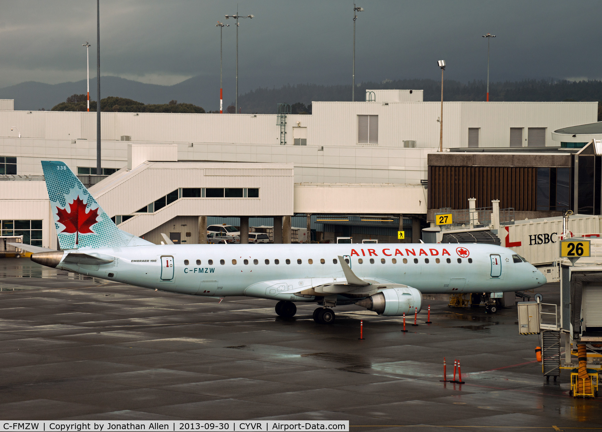 C-FMZW, 2007 Embraer 190AR (ERJ-190-100IGW) C/N 19000124, Domestic terminal, Vancouver International airport.