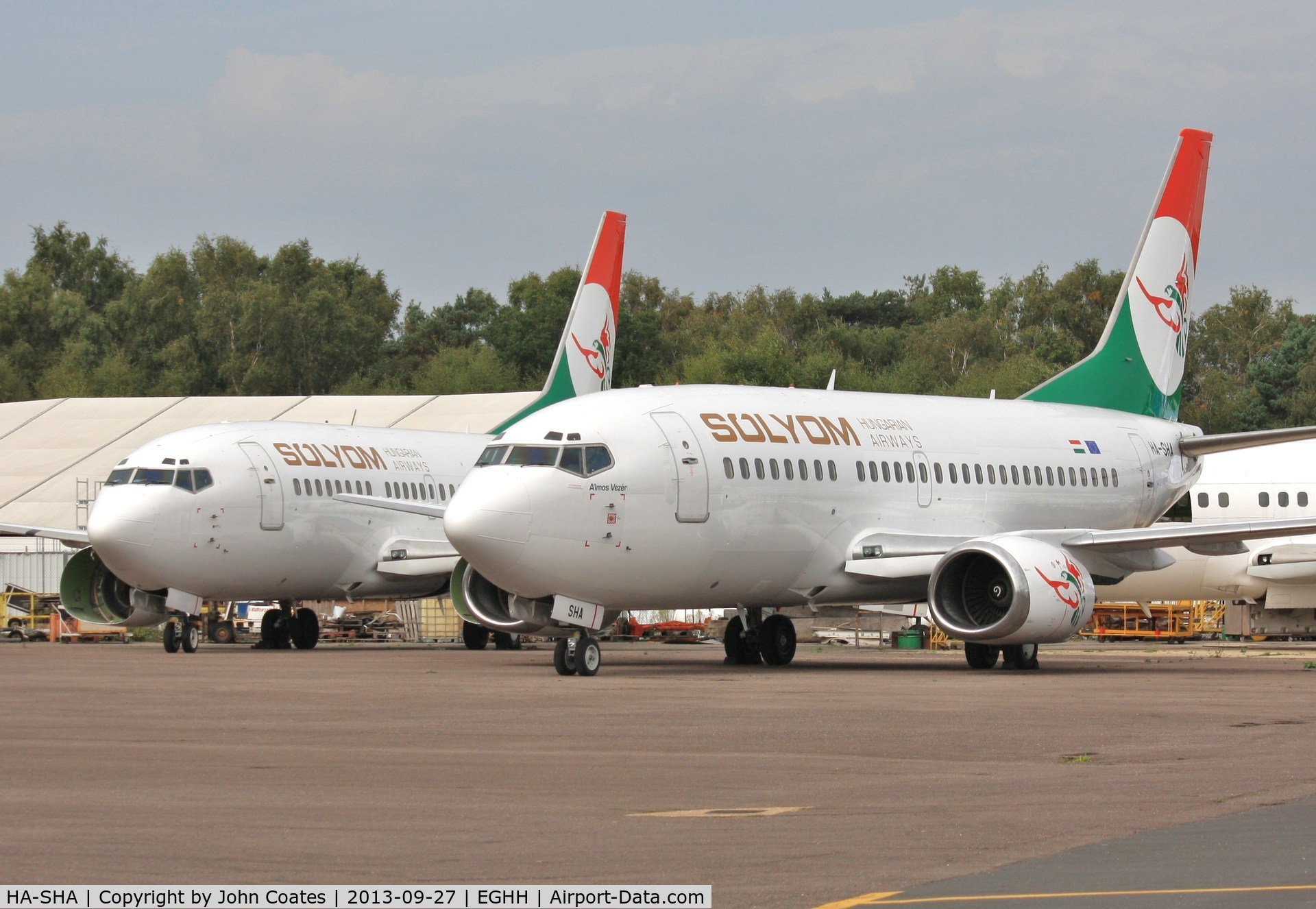 HA-SHA, 1992 Boeing 737-505 C/N 24648, Awaiting formal delivery to new start-up airline..parked with sister a/c to be HA-SHC